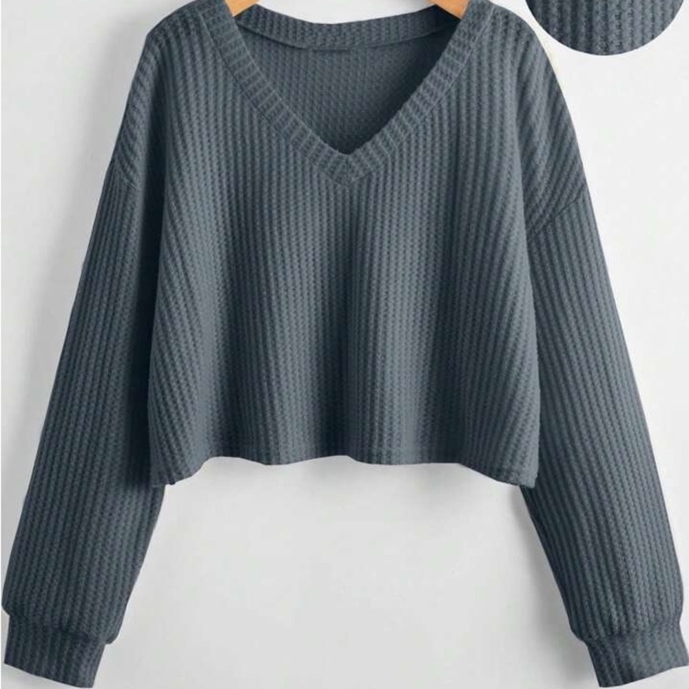 Solid V-Neck Waffle Knit Tee 2XL 16